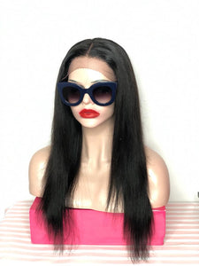 8A 150 density unprocessed Brazillian silky straight middle part human hair wig
