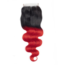Load image into Gallery viewer, 8A 300g/3bundles Unprocessed Brazillian  ombre Red  human hair bundles with 4x4 lace closure
