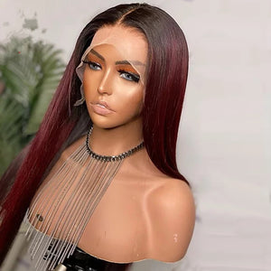 8A 180 Density Unprocessed Brazilian 1b/burgundy straight 13x4 lace human hair wig