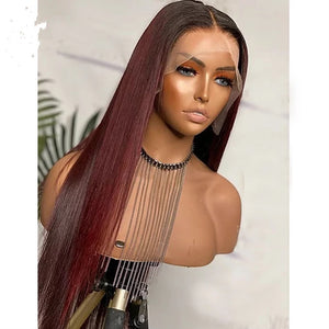 8A 180 Density Unprocessed Brazilian 1b/burgundy straight 13x4 lace human hair wig