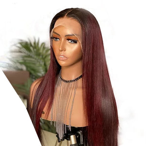 8A 180 Density Unprocessed Brazilian 1b/burgundy straight 13x4 lace human hair wig