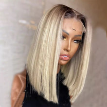 Load image into Gallery viewer, 8A 150 density unprocessed Brazilian ombre brown/blonde straight bob lace front human hair wig

