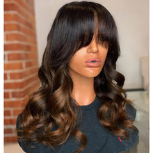 Load image into Gallery viewer, 8A 180 Density unprocessed Brazilian ombre body wave human hair wig with bangs
