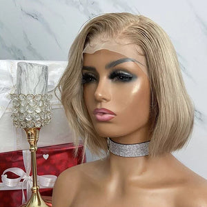 8A 150 density Unprocessed Brazillian Ash Blonde bob lacefront human hair wig