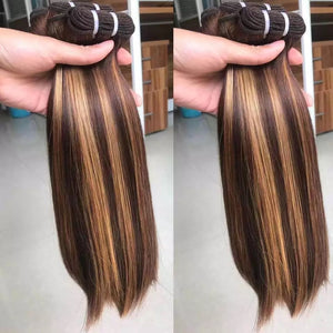 10A 300grams/3bundles unprocessed Vietnamese  double drawn ombre blonde brown highlight  human hair bundles with closure 10inch