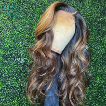Load image into Gallery viewer, 8A 180 density unprocessed brazillian ombre blonde highlight body wave human hair wig
