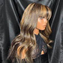 Load image into Gallery viewer, 8A 150 density unprocessed Brazillioan highlight straight human hair wig with bangs
