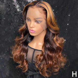 8A 180 density unprocessed Brazillian body wave highlight lace front human hair wig