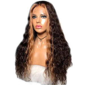 8A 180 density unprocessed brazillian highlight curly lace front human hair wig