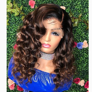 8A 250 density unprocessed Brazillian ombre brown loose wave human hair wig