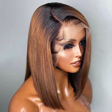 Load image into Gallery viewer, 8A 150 density unprocessed Brazillian ombre brown straight bob lace front human hair wig
