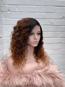 8A 180 density unprocessed Brazilian ombre curly  lacefront human hair wig