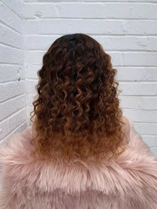 8A 180 density unprocessed Brazilian ombre curly  lacefront human hair wig