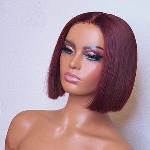 8A 150 density Unprocessed Brazilian silky straight 99J bob lacefront human hair wig