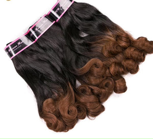 8A 300g3bundles unprocessed Funmi hair ombre brown bouncy curly human hair with closure