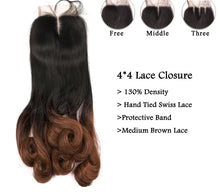 Load image into Gallery viewer, 8A 300g3bundles unprocessed Funmi hair ombre brown bouncy curly human hair with closure
