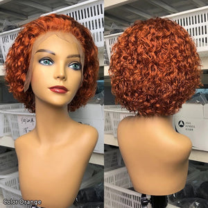 8A 150 density Unprocessed Brazillian ginger orange pixie short curly human hair wig