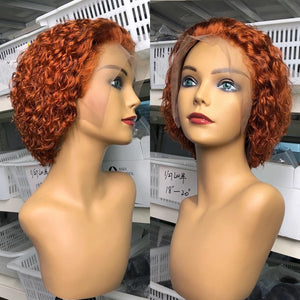 8A 150 density Unprocessed Brazillian ginger orange pixie short curly human hair wig
