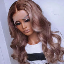 Load image into Gallery viewer, 8A 180 Density Unprocessed Brazillian ash brown highlight bodywave human hair wig
