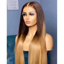 Load image into Gallery viewer, 8A 180 Density Unprocessed Brazilian ombre 4/27 brown/honeyblonde human hair wig
