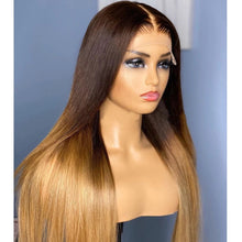 Load image into Gallery viewer, 8A 180 Density Unprocessed Brazilian ombre 4/27 brown/honeyblonde human hair wig
