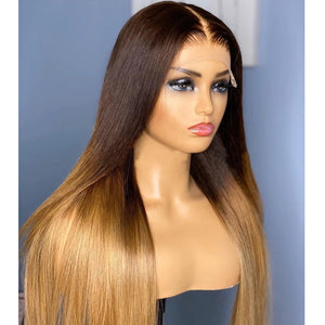 8A 180 Density Unprocessed Brazilian ombre 4/27 brown/honeyblonde human hair wig